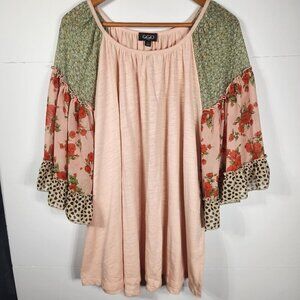 GiGiO Women's Roomy Pink Floral Rose Blouse Size L